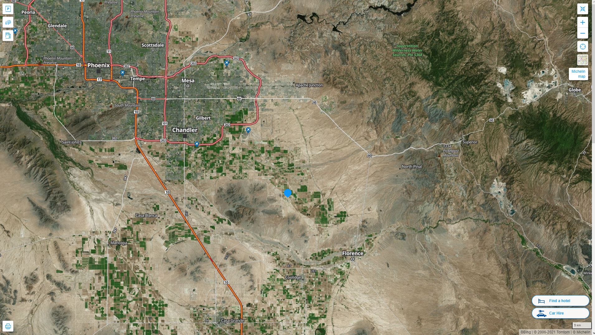 San Tan Valley Arizona Highway and Road Map with Satellite View